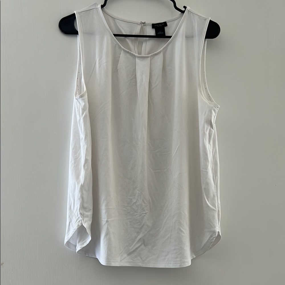 Ann Taylor Factory White Pleated Sleeveless Tank Top